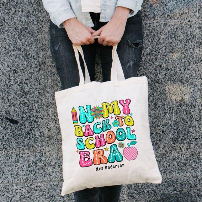 Back to school colourful retro teacher  tote bag (Creator Uploaded)