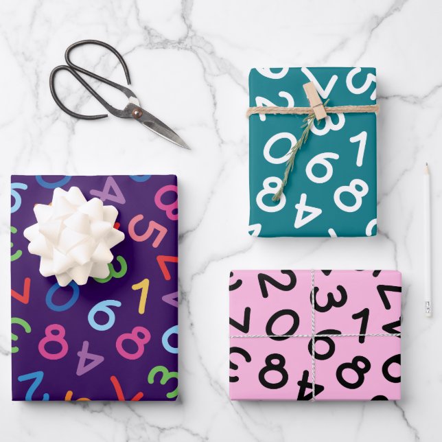 Back to school colours numbers set of 3  wrapping paper sheet (Front)