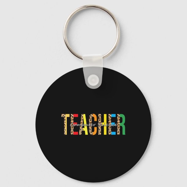 Back To School Computer Science Teacher Leopard Ad Keychain (Front)
