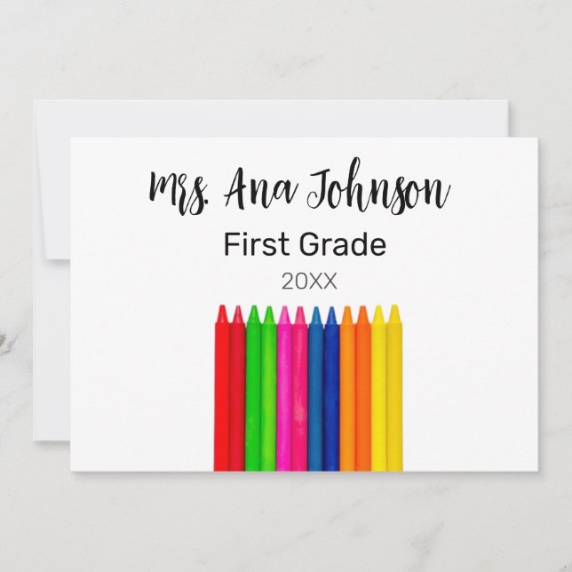 Back to school crayons add name grade class year invitation (Front)