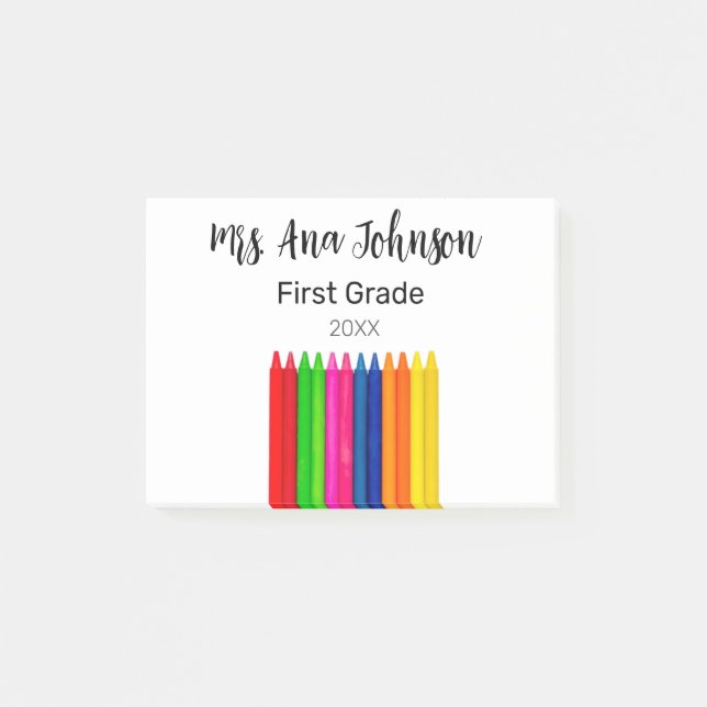 Back to school crayons add name grade class year post-it notes (Front)
