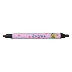 Back to school Custom name pink bear design Black Ink Pen