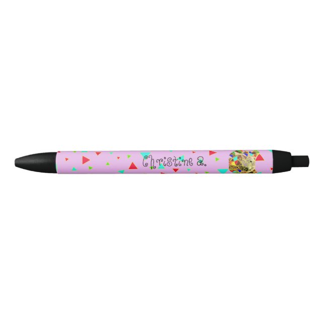 Back to school Custom name pink bear design Black Ink Pen (Front)