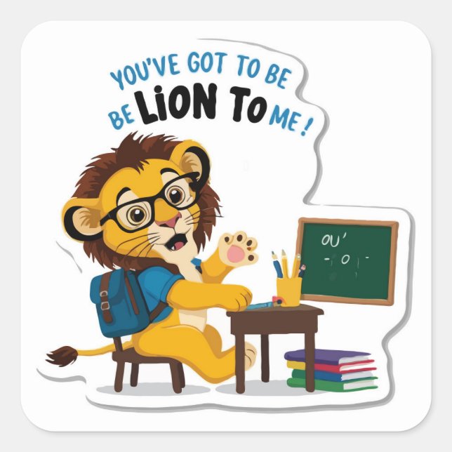Back to School Cute and Funny Lion Cub Square Sticker (Front)