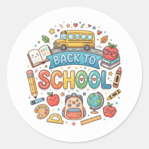 Back to school. Cute. Colourful.  Classic Round Sticker