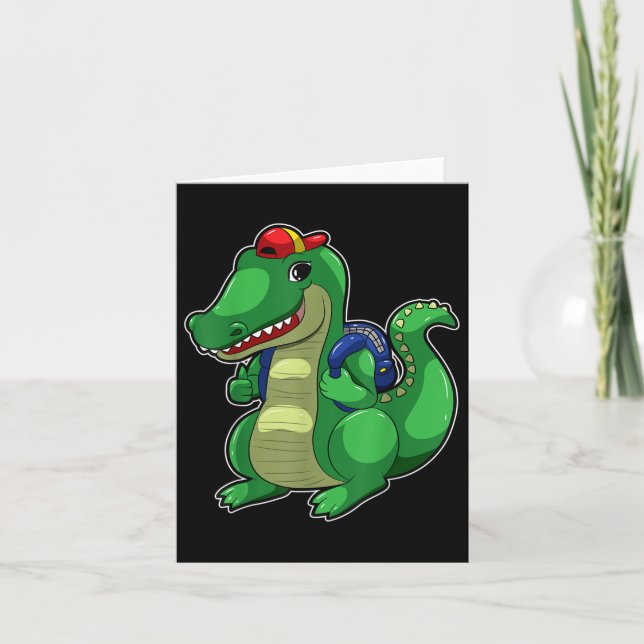Back To School Cute Crocodile Funny Croc Backpack  Card (Front)