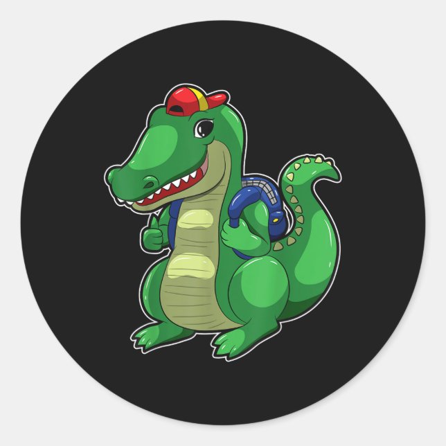 Back To School Cute Crocodile Funny Croc Backpack  Classic Round Sticker (Front)