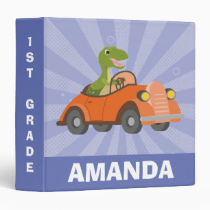 Back to School Cute Dino T-Rex on Red Car Purple  Binder