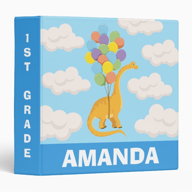 Back to School Cute Dinosaur Kindergarten Balloons Binder (Front/Spine)