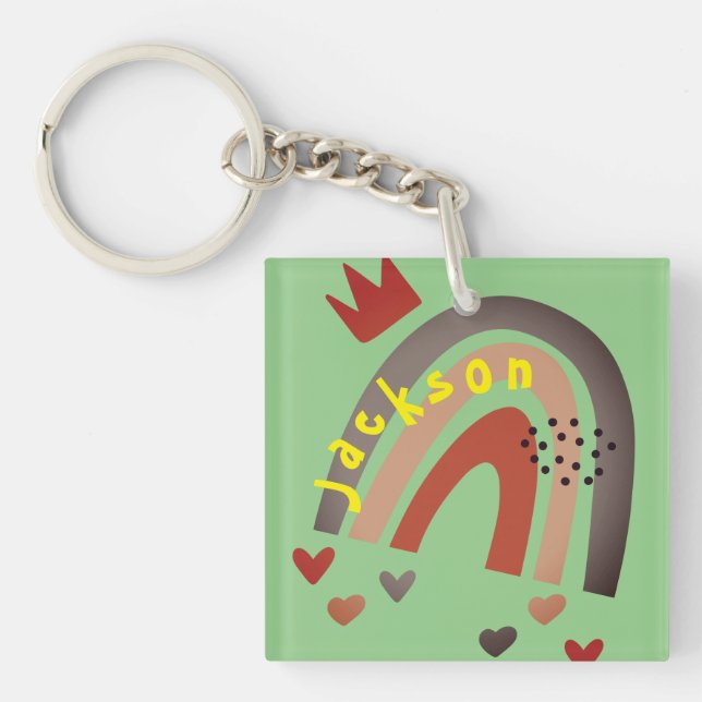 Back to School Cute Kids Boho Cloud & Rainbows Keychain (Front)