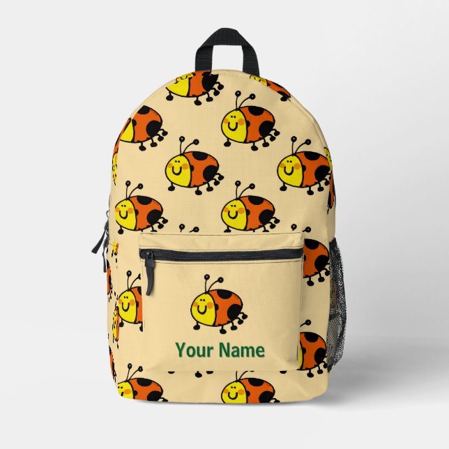 Back to School - Cute Ladybug Cartoon Custom Name Printed Backpack (Front)