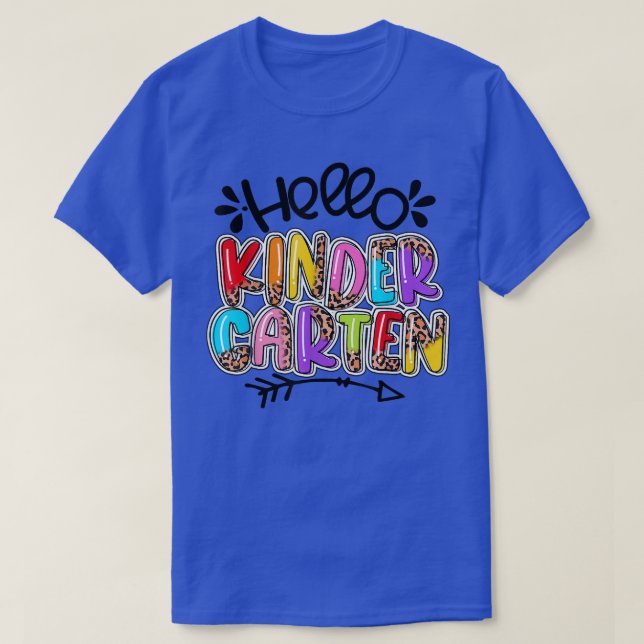 Back To School Cute Leopard Hello Kindergarten  T-Shirt (Design Front)
