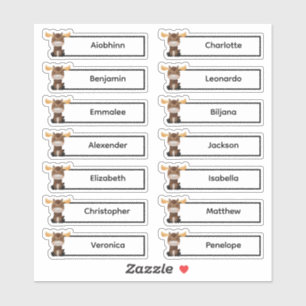 Back to School - Cute Moose Multiple Name Stickers