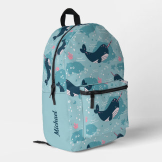 Back To School - Cute Narwhal Personalized Printed Backpack