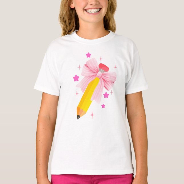 Back To School Cute Shirt - Pencil And Bow School  (Front)