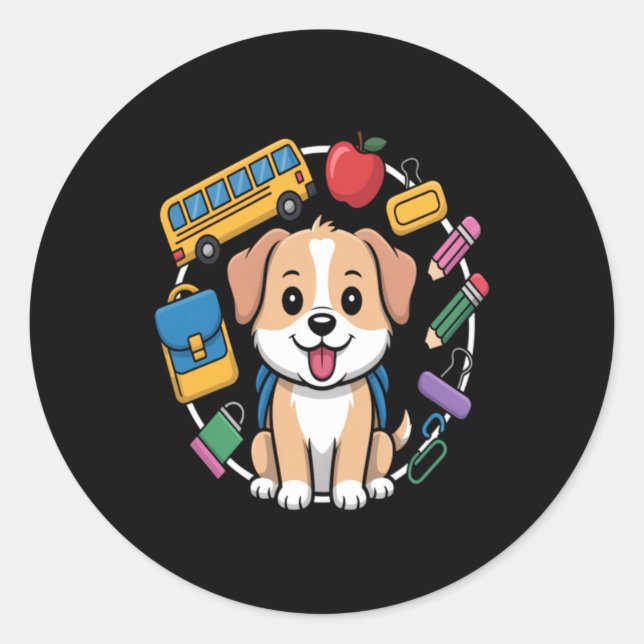 Back To School Dog Lovers Classic Round Sticker (Front)
