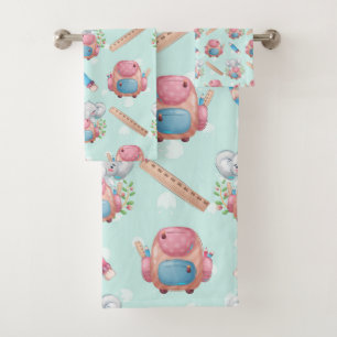 Back to School Elephant Pattern Bath Towel Set