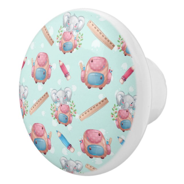 Back to School Elephant Pattern Ceramic Knob (Right)