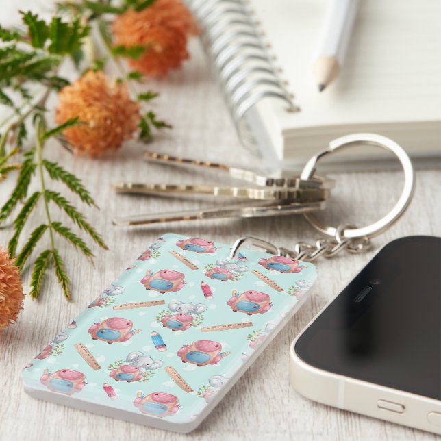 Back to School Elephant Pattern Keychain (Front Right)
