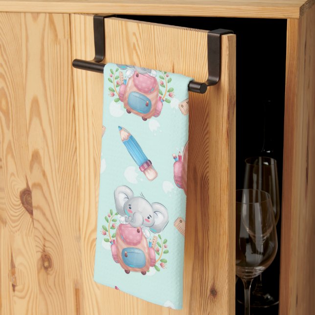 Back to School Elephant Pattern Kitchen Towel (Thirds Fold)