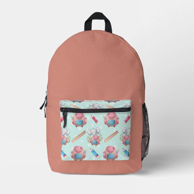 Back to School Elephant Pattern Printed Backpack (Front)