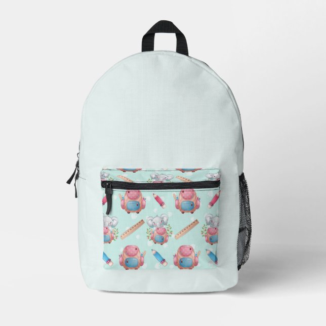 Back to School Elephant Pattern Printed Backpack (Front)