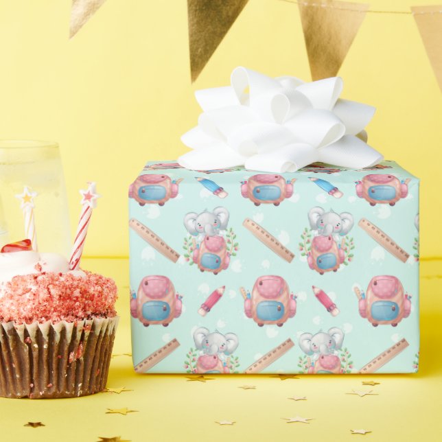 Back to School Elephant Pattern Wrapping Paper (Birthday Party)