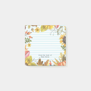 Back to School Fall Sunflowers Monogram Teacher Post-it Notes