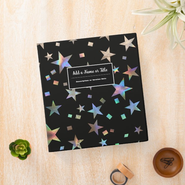 Back To School Faux Holographic Rainbow Star Black Binder (In Situ)