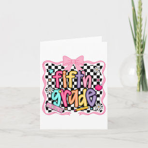 Back To School Fifth Grade Coquette Bow 5th Grade Card