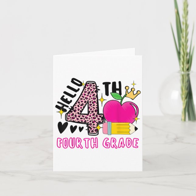 Back To School First Day Hello 4th Grade Leopard F Card (Front)