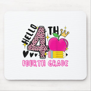 Back To School First Day Hello 4th Grade Leopard F Mouse Pad