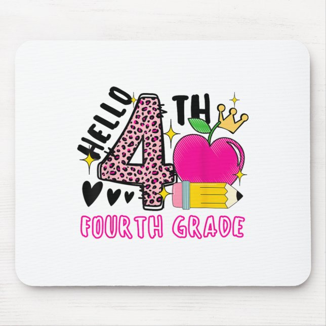 Back To School First Day Hello 4th Grade Leopard F Mouse Pad (Front)