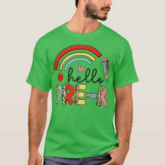 Back To School First Day Hello PreK Leopard Rainbo T-Shirt