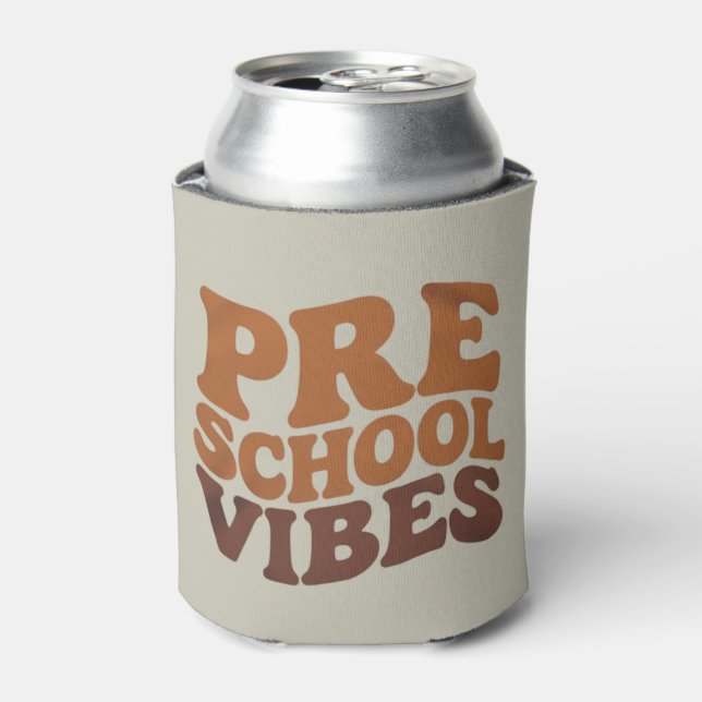 Back to School First Day of Pre-K Preschool Groovy Can Cooler (Can Front)
