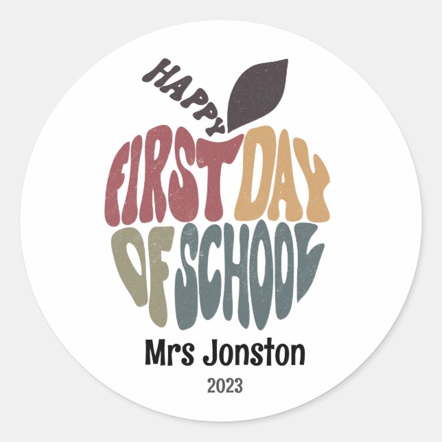 Back to School First Day Teacher Apple Class Classic Round Sticker (Front)
