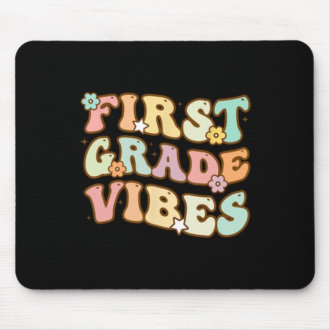 Back To School First Grade Vibes Retro Teacher Wom Mouse Pad (Front)