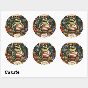 Back to School Frog PNG, Teacher Classroom Decor, Classic Round Sticker