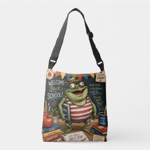 Back to School Frog PNG, Teacher Classroom Decor, Crossbody Bag