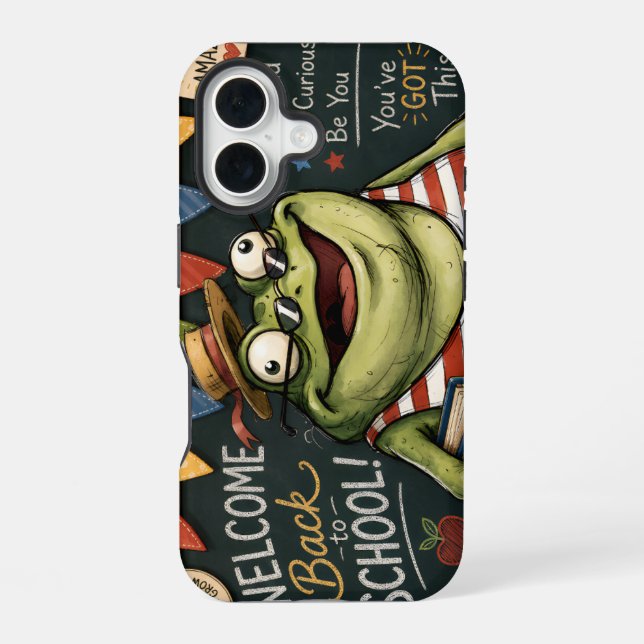 Back to School Frog PNG, Teacher Classroom Decor,  iPhone 16 Case (Back)