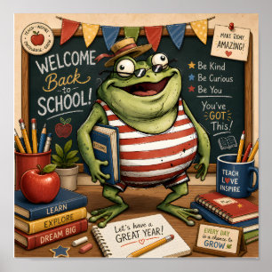Back to School Frog PNG, Teacher Classroom Decor, Poster