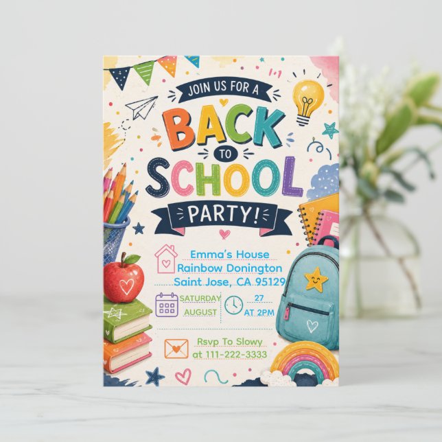 Back to School Fun Classroom Party Invitation (Standing Front)