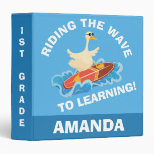 Back to School Funny Surfing Goose Animal Pun Fun Binder