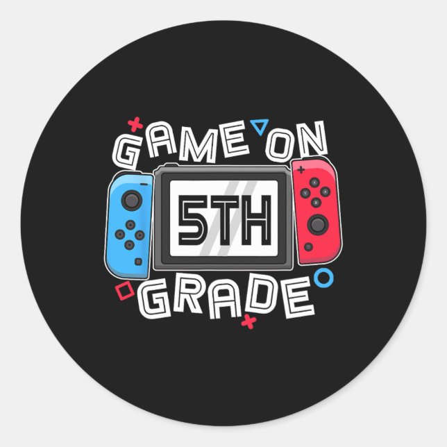 Back To School Game On 5th Grade Fun Gamer Kids Bo Classic Round Sticker (Front)