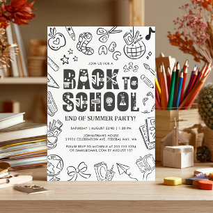 Back To School Handdrawn End Of Summer Party Invitation