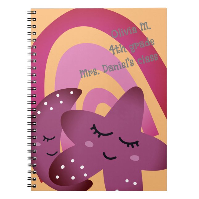 Back to School Happy Smile Star Moon Rainbow Name Notebook (Front)