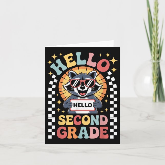 Back To School Hello 2nd Grade Raccoon Second Grad Card (Front)
