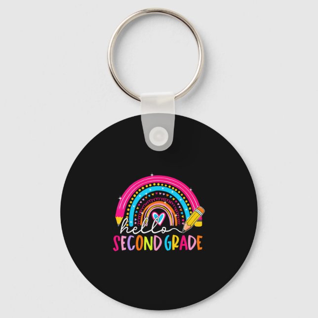 Back to school hello 2nd second grade rainbow keychain (Front)