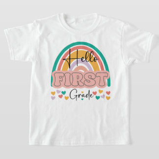 Back To School Hello First Grade Teacher Rainbow T-Shirt