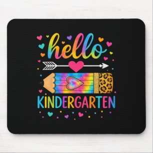 Back To School Hello Kindergarten Leopard Tie Dye Mouse Pad